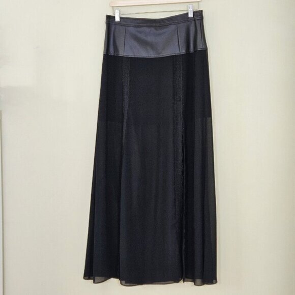 BCBGeneration Skirt Womens 10 Black 1/2 Lined Midi Sheer Lace Fairy Whimsigoth - Picture 1 of 16